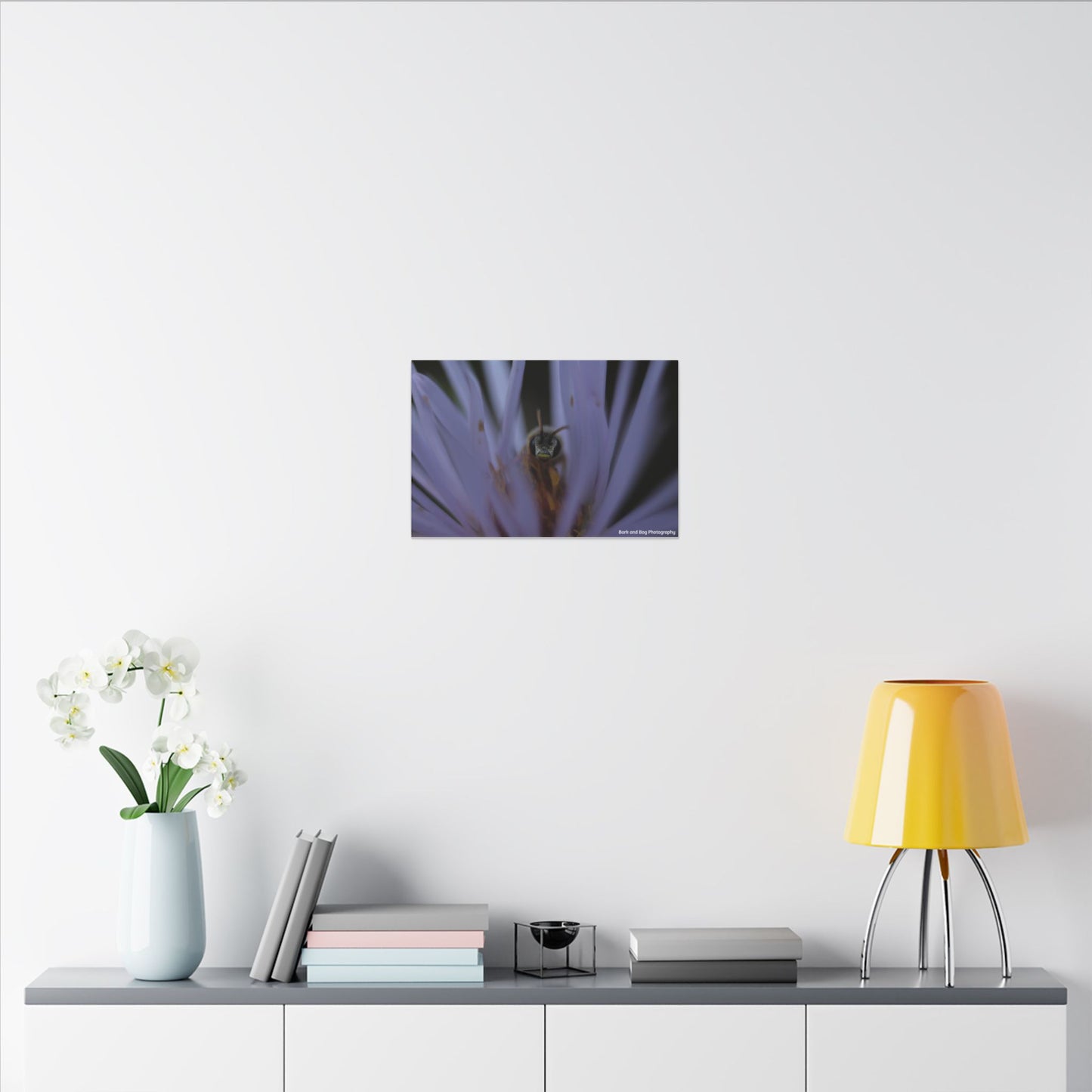 Bee in Purple Flower Canvas | Matte Stretched Wall Art