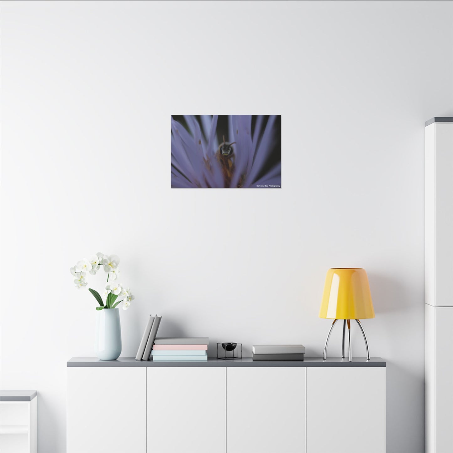 Bee in Purple Flower Canvas | Matte Stretched Wall Art